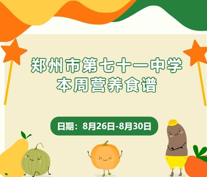 【71时讯】郑州市第七十一中学本周营养食谱